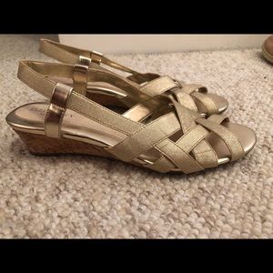 Ellen Tracy Gold Wedge Sandals